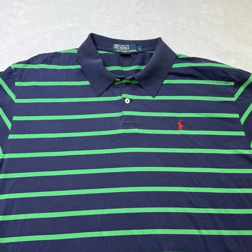 Vintage Y2K Polo by Ralph Lauren Stripe Polo Shirt XL Navy‎ 90s Blue Orange